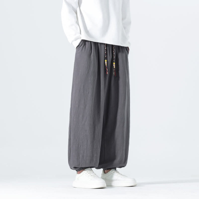 Buddha Stones Spring Summer Casual Minimalist Drawstring Solid Cotton Ankle Pants Men's Tapered Pants With Pockets - image 23