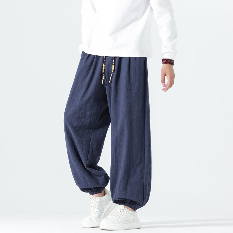 Buddha Stones Spring Summer Casual Minimalist Drawstring Solid Cotton Ankle Pants Men's Tapered Pants With Pockets - image 7
