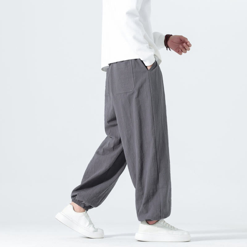 Buddha Stones Spring Summer Casual Minimalist Drawstring Solid Cotton Ankle Pants Men's Tapered Pants With Pockets - image 19