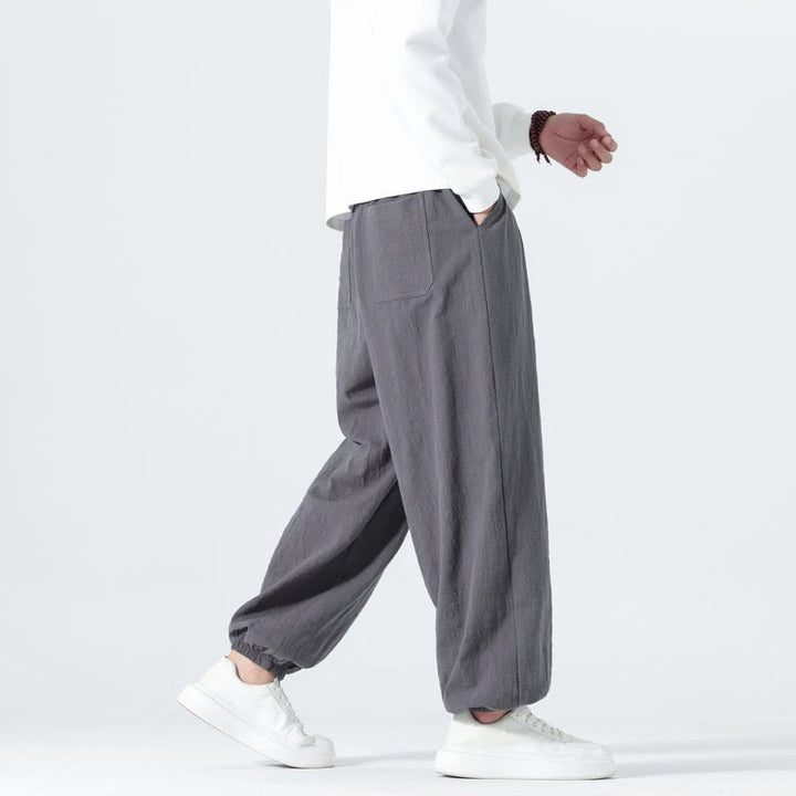 Buddha Stones Spring Summer Casual Minimalist Drawstring Solid Cotton Ankle Pants Men's Tapered Pants With Pockets - image 19