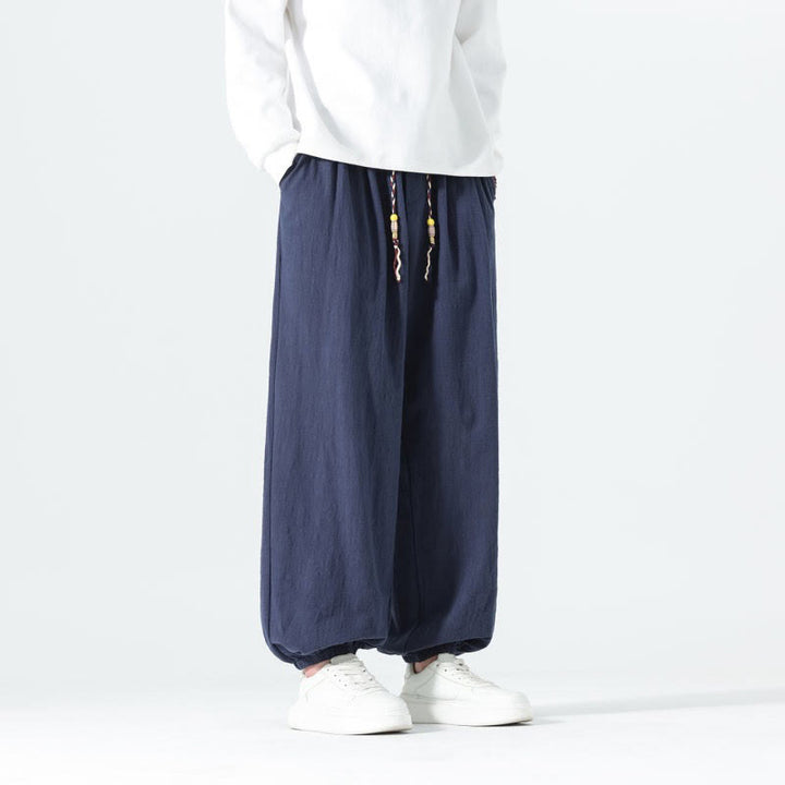 Buddha Stones Spring Summer Casual Minimalist Drawstring Solid Cotton Ankle Pants Men's Tapered Pants With Pockets - image 5