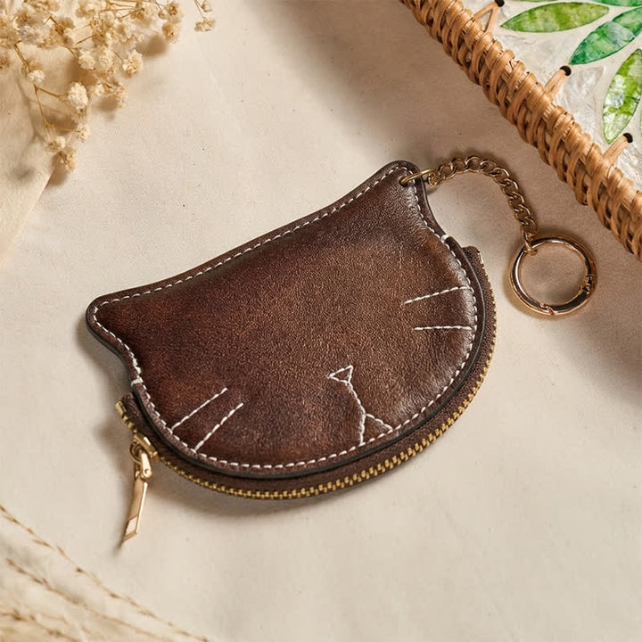 Buddha Stones Vintage Cat Shape Zipper Leather Charm Purse - image 3