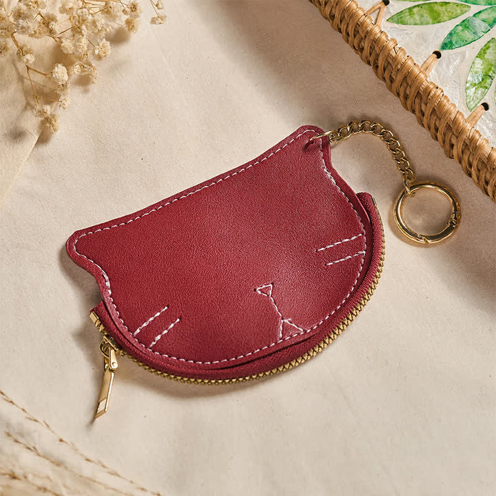 Buddha Stones Vintage Cat Shape Zipper Leather Charm Purse - image 12