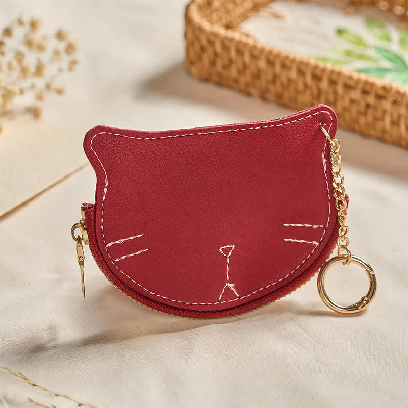 Buddha Stones Vintage Cat Shape Zipper Leather Charm Purse - Red (Approx. 10 cm × 1.3 cm × 7.4 cm) - image 9