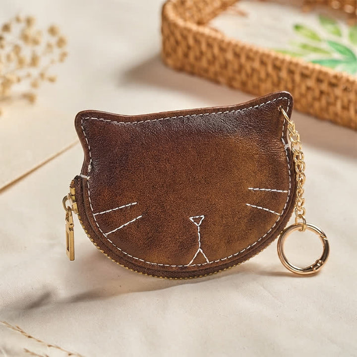 Buddha Stones Vintage Cat Shape Zipper Leather Charm Purse - SaddleBrown (Approx. 10 cm × 1.3 cm × 7.4 cm) - image 0