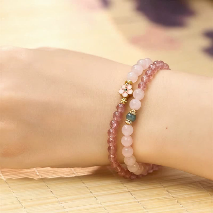 Buddha Stones Natural Strawberry Quartz Rose Quartz Peach Blossom Love Double-wrap Bracelet - image 3