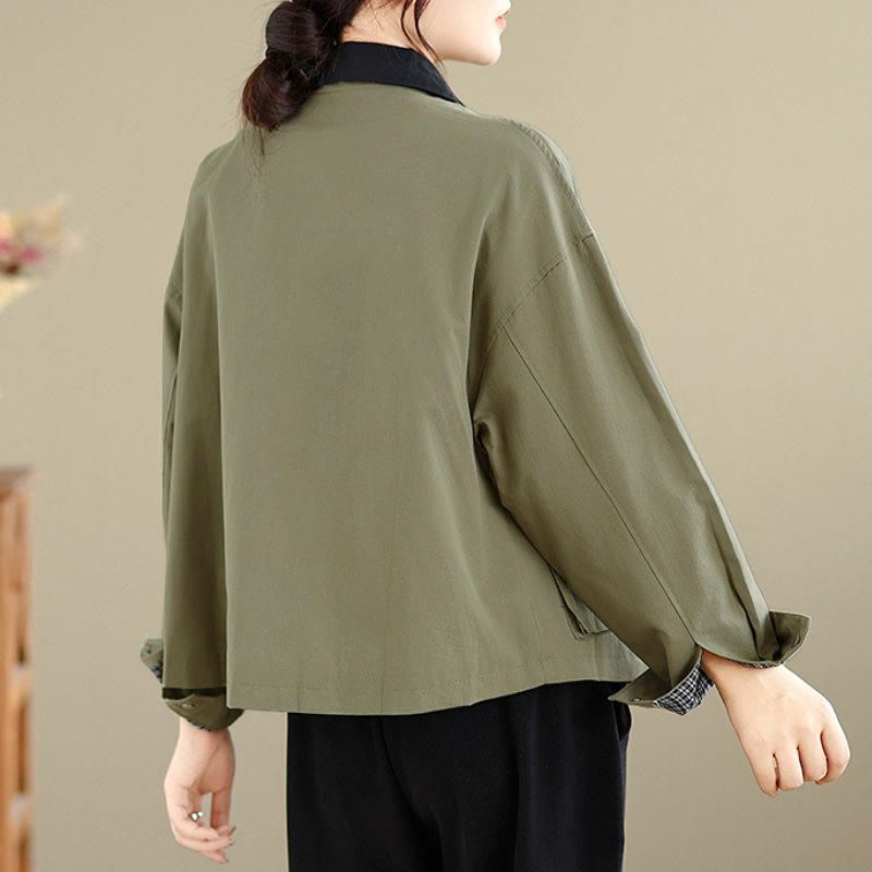 Buddha Stones Spring Fall Retro Minimalist Solid Women's Jacket With Pocket - image 16