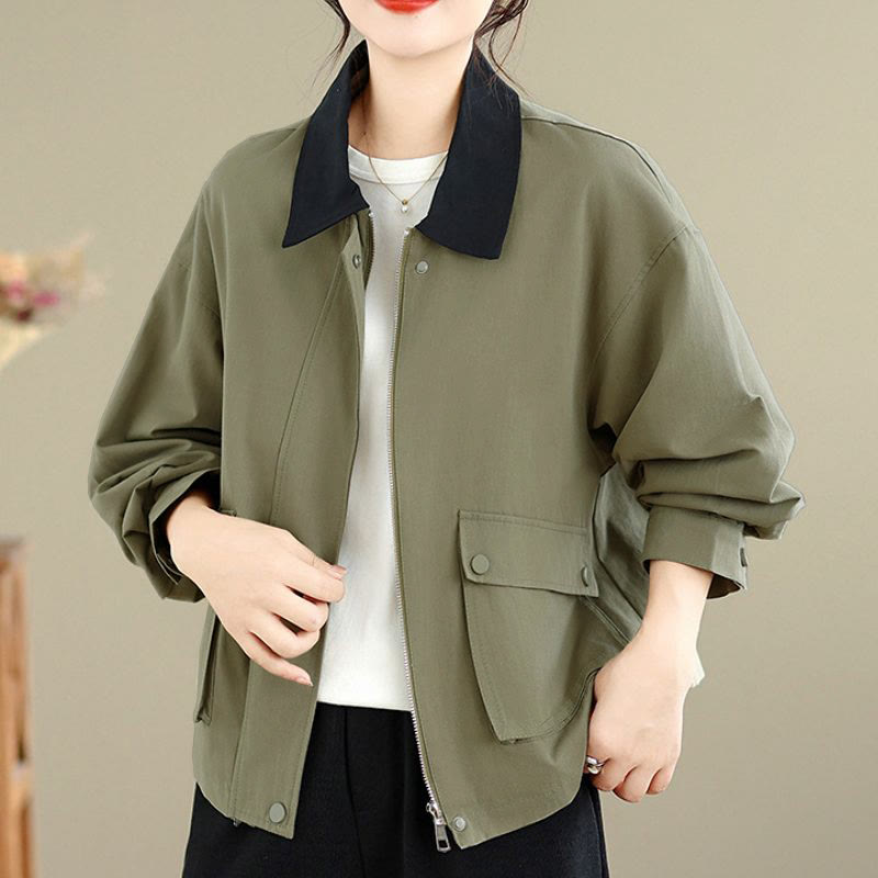 Buddha Stones Spring Fall Retro Minimalist Solid Women's Jacket With Pocket - image 13