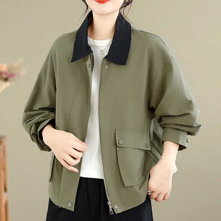 Buddha Stones Spring Fall Retro Minimalist Solid Women's Jacket With Pocket - image 13
