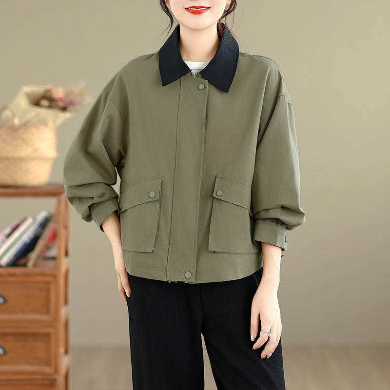 Buddha Stones Spring Fall Retro Minimalist Solid Women's Jacket With Pocket - image 14