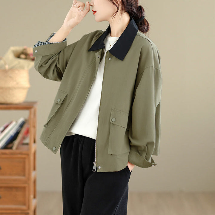 Buddha Stones Spring Fall Retro Minimalist Solid Women's Jacket With Pocket - image 15