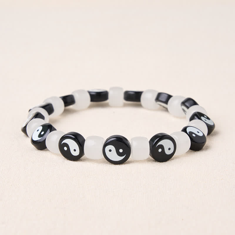 Buddha Stones Liuli Yin Yang Black And White Beads Balance Bracelet - Yin Yang (Wrist Circumference: 6.3–6.7 in/16–17 cm) - image 0