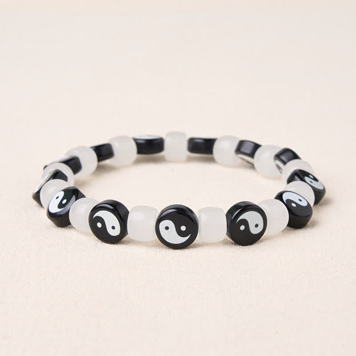 Buddha Stones Liuli Yin Yang Black And White Beads Balance Bracelet - Yin Yang (Wrist Circumference: 6.3–6.7 in/16–17 cm) - image 0