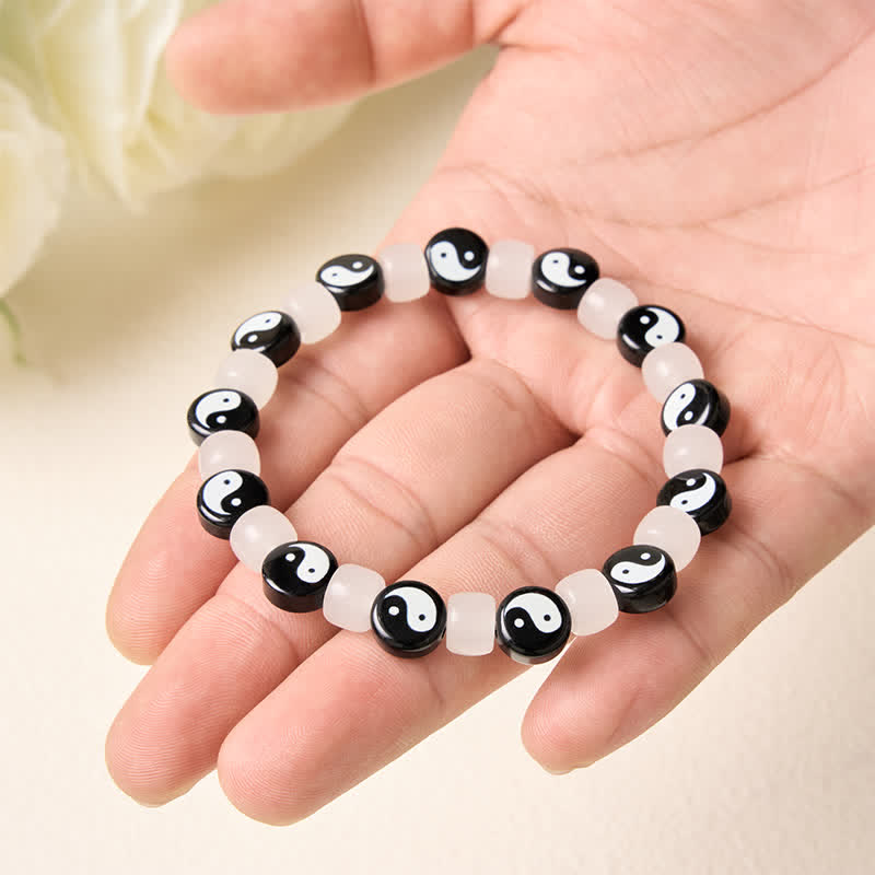 Buddha Stones Liuli Yin Yang Black And White Beads Balance Bracelet - image 4