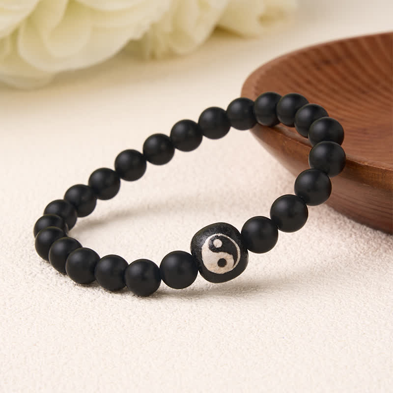 Buddha Stones Black Onyx White Turquoise Yin Yang Balance Round Bead Bracelet - image 18