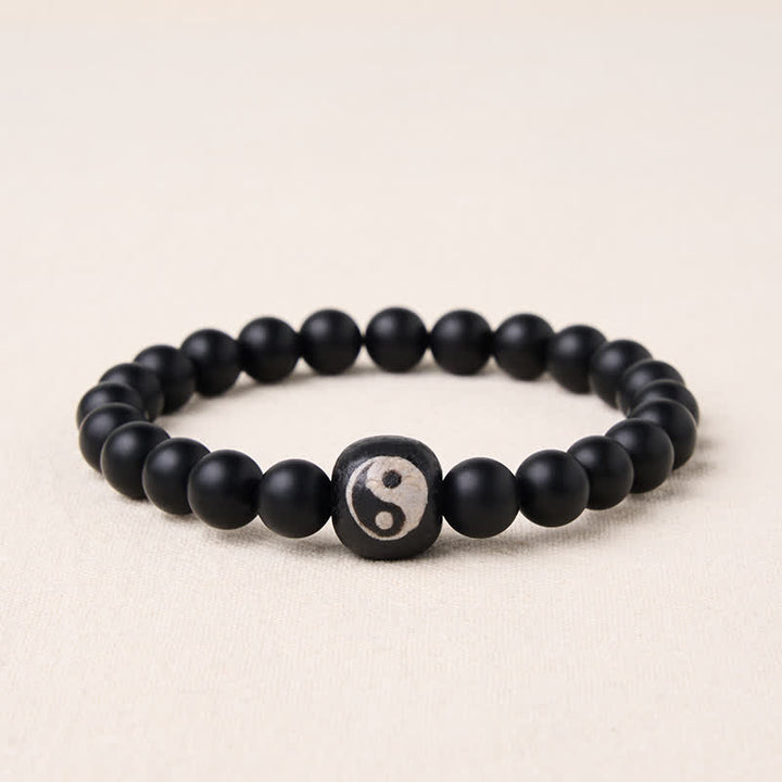 Buddha Stones Black Onyx White Turquoise Yin Yang Balance Round Bead Bracelet - Black Onyx - 5.9–6.3 in (15–16 cm) - image 15