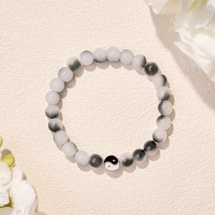 Buddha Stones Alloy Flat Bead and Glass Yin Yang Two-Tone Balance Bracelet - image 1
