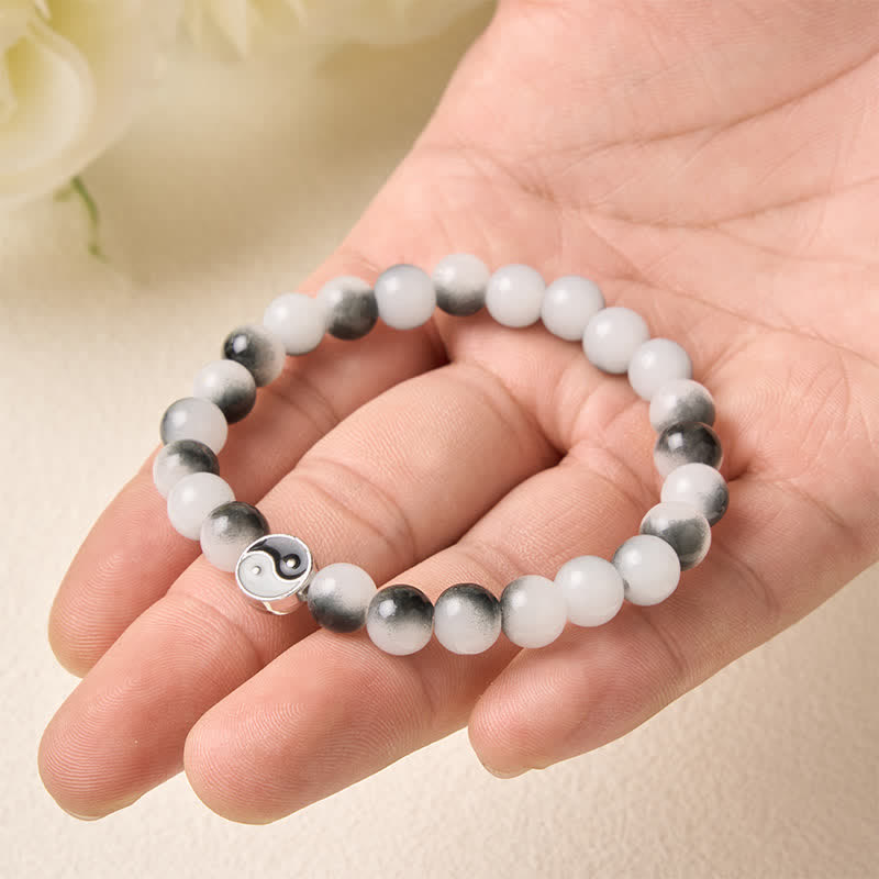 Buddha Stones Alloy Flat Bead and Glass Yin Yang Two-Tone Balance Bracelet - image 4