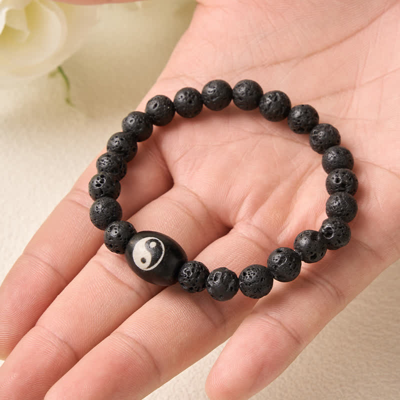 Buddha Stones Lava Rock Black Onyx Yin Yang Bead Support Bracelet - image 3