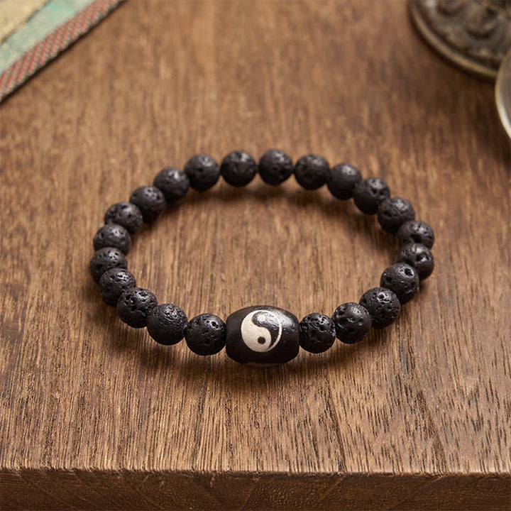 Buddha Stones Lava Rock Black Onyx Yin Yang Bead Support Bracelet - image 2
