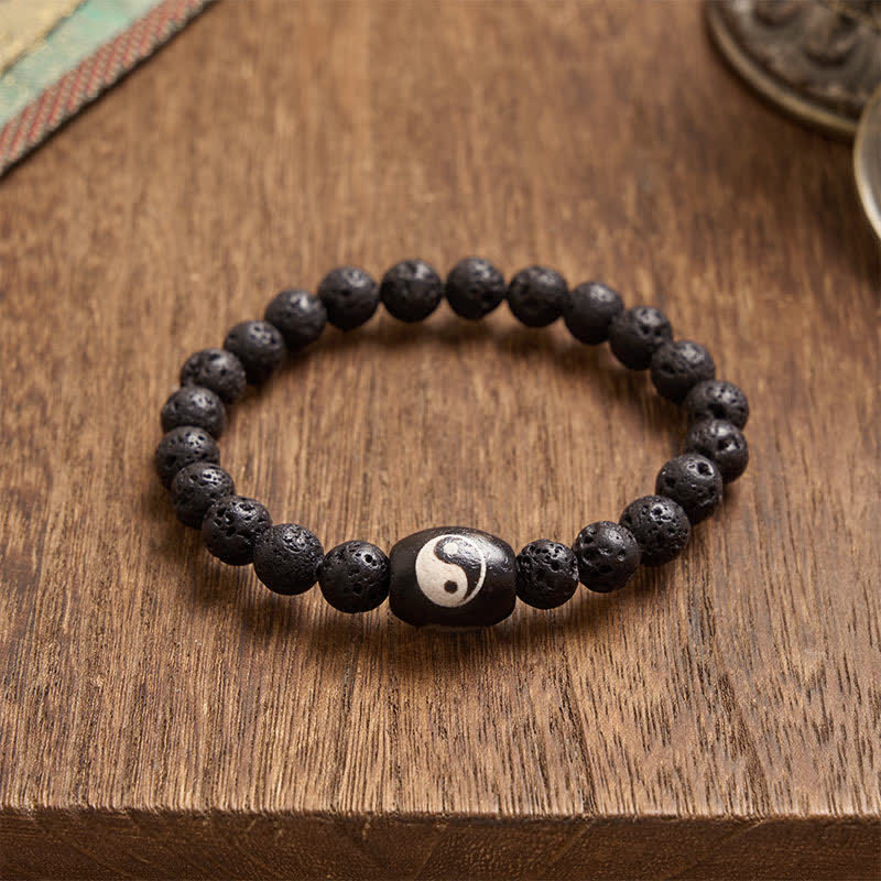 Buddha Stones Lava Rock Black Onyx Yin Yang Bead Support Bracelet - image 4