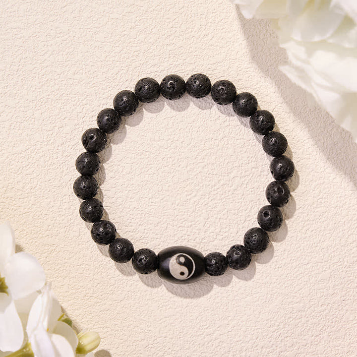 Buddha Stones Lava Rock Black Onyx Yin Yang Bead Support Bracelet - image 4