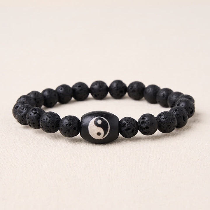 Buddha Stones Lava Rock Black Onyx Yin Yang Bead Support Bracelet - Lava Rock (Wrist Circumference: 5.9–6.3 in/15–16 cm) - image 0