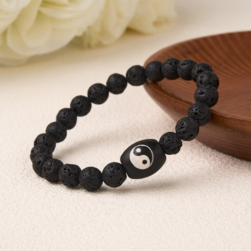 Buddha Stones Lava Rock Black Onyx Yin Yang Bead Support Bracelet - image 1