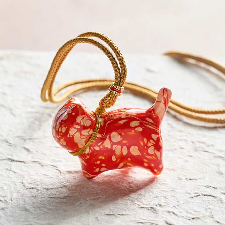 Buddha Stones Cute Cat Charm Balance Necklace - Red Color Scheme Random Pattern - image 6