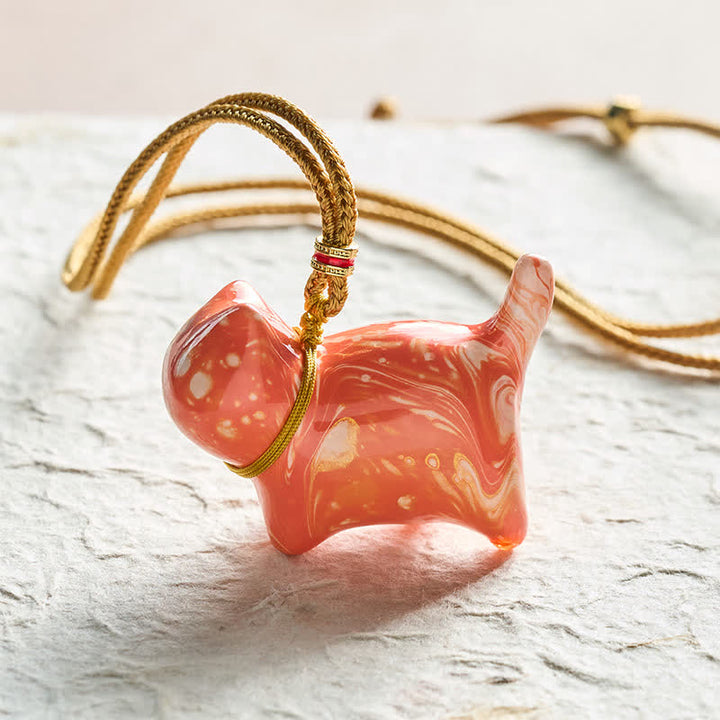Buddha Stones Cute Cat Charm Balance Necklace - Orange Color Scheme Random Pattern - image 16