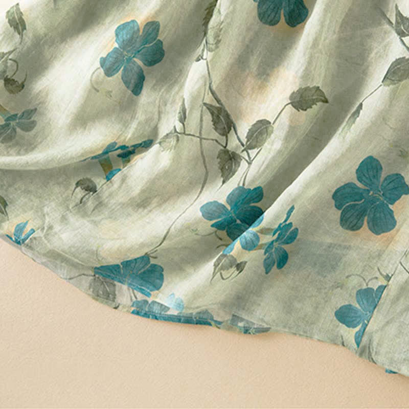 Buddha Stones Half Sleeve Color Contrast Floral Pattern Midi Dress With Pockets - image 11