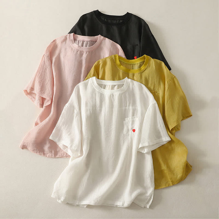 Buddha Stones Casual Embroidery Red Heart Short Sleeve Women's T-Shirt - image 19