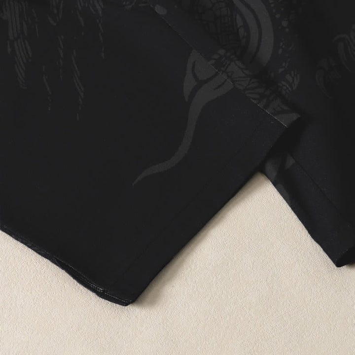 Buddha Stones Pure Cotton Mystic Dragon Wave Pattern Drawstring Men's Tapered Pants With Pockets - image 5