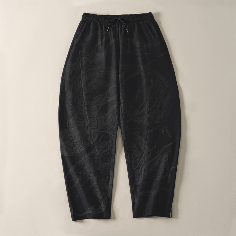 Buddha Stones Pure Cotton Mystic Dragon Wave Pattern Drawstring Men's Tapered Pants With Pockets - image 2