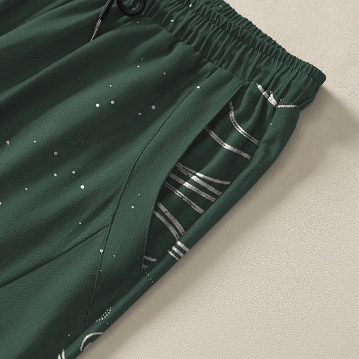 Buddha Stones Pure Cotton Auspicious Cloud Crane Pattern Drawstring Men's Tapered Pants With Pockets - image 4