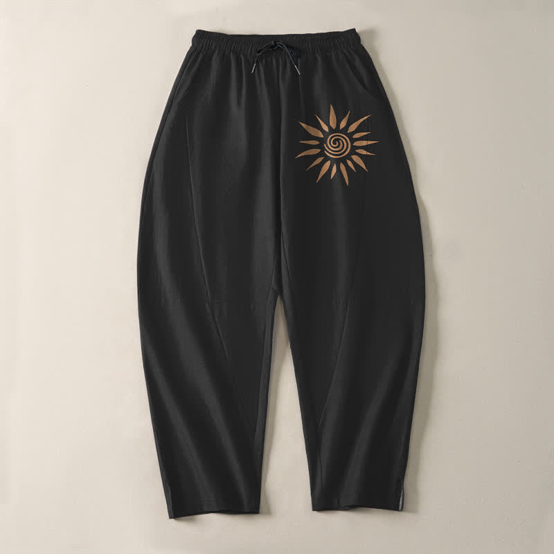 Buddha Stones Pure Cotton Sun Spiral Pattern Drawstring Men's Tapered Pants With Pockets - image 2
