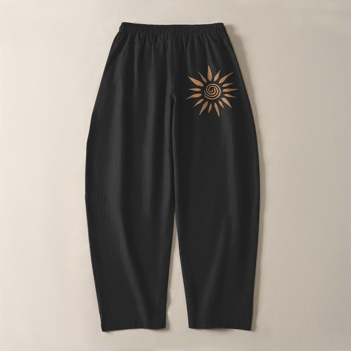 Buddha Stones Pure Cotton Sun Spiral Pattern Drawstring Men's Tapered Pants With Pockets - image 3
