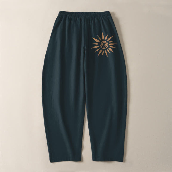 Buddha Stones Pure Cotton Sun Spiral Pattern Drawstring Men's Tapered Pants With Pockets - image 10