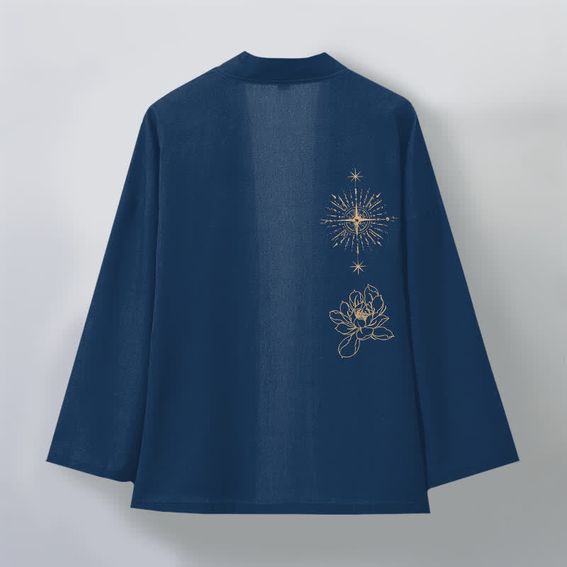 Buddha Stones Cotton Radiant Lotus Starburst Pattern Open Front Men's Kimono - image 8