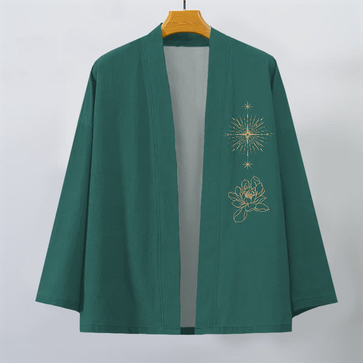 Buddha Stones Cotton Radiant Lotus Starburst Pattern Open Front Men's Kimono - image 10