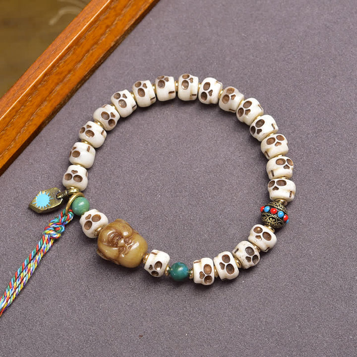 Buddha Stones Tibetan Bone Beads Lord of the Corpse Forest Skull Pattern Strength and Change Bracelet - image 5