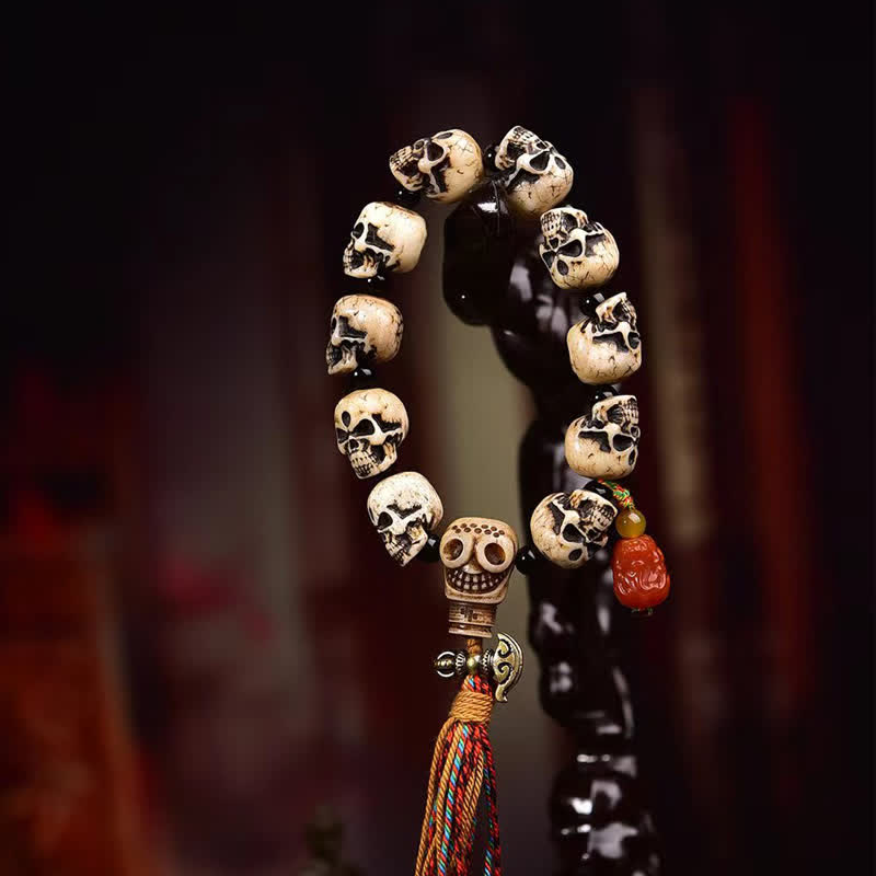 Buddha Stones Tibetan Hand Carved Bone Bead Lord of the Corpse Forest Pattern Protection Bracelet - image 1