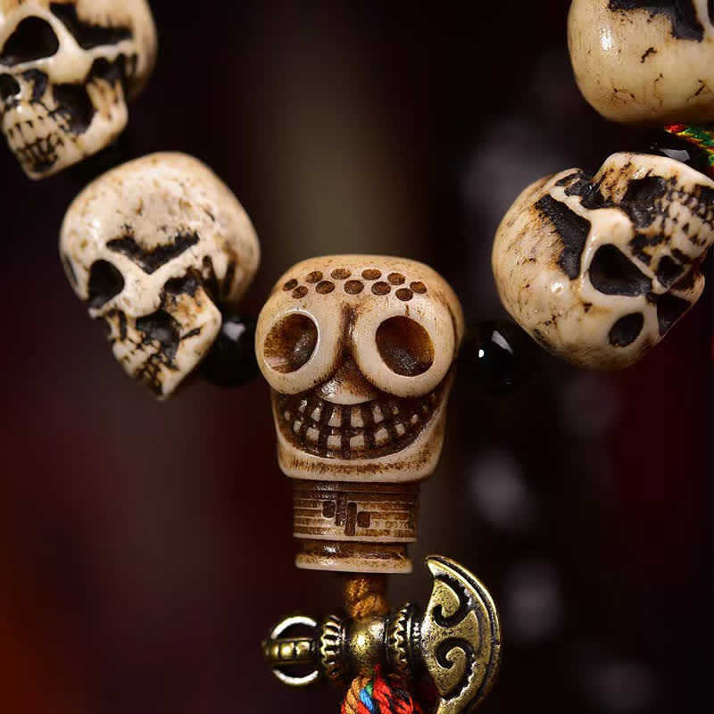 Buddha Stones Tibetan Hand Carved Bone Bead Lord of the Corpse Forest Pattern Protection Bracelet - image 4