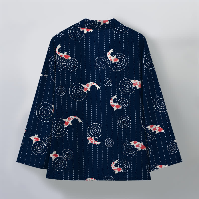 Buddha Stones Cotton Koi Ripple Pattern Open Front Men's Kimono - image 2