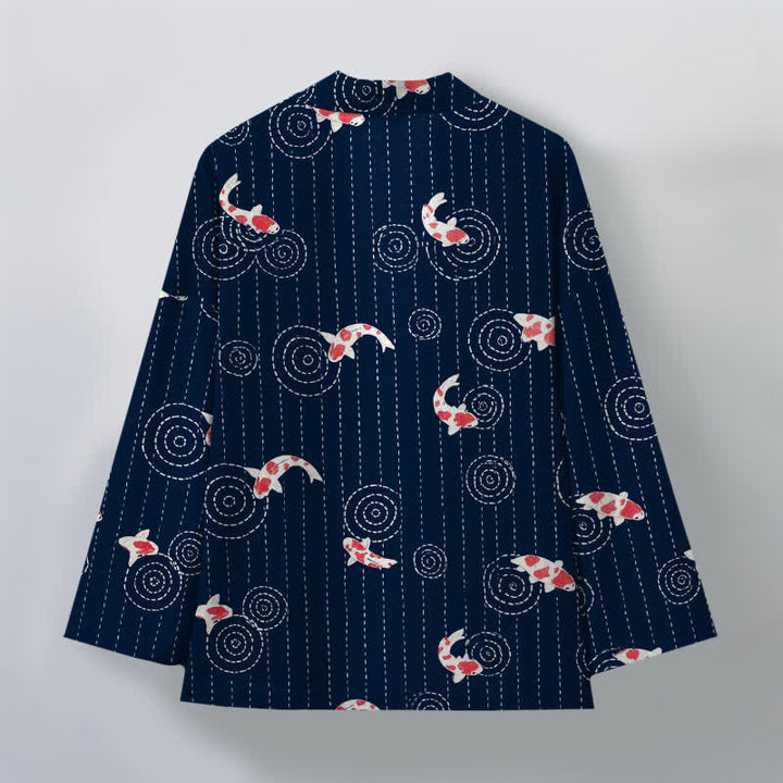 Buddha Stones Cotton Koi Ripple Pattern Open Front Men's Kimono - image 2