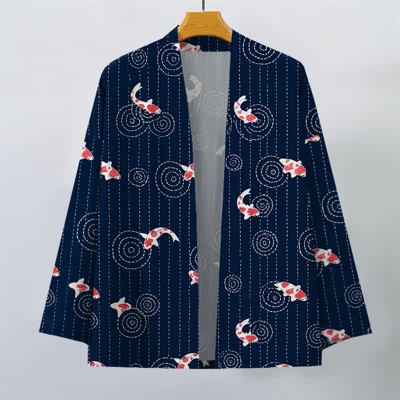 Buddha Stones Cotton Koi Ripple Pattern Open Front Men's Kimono - image 1