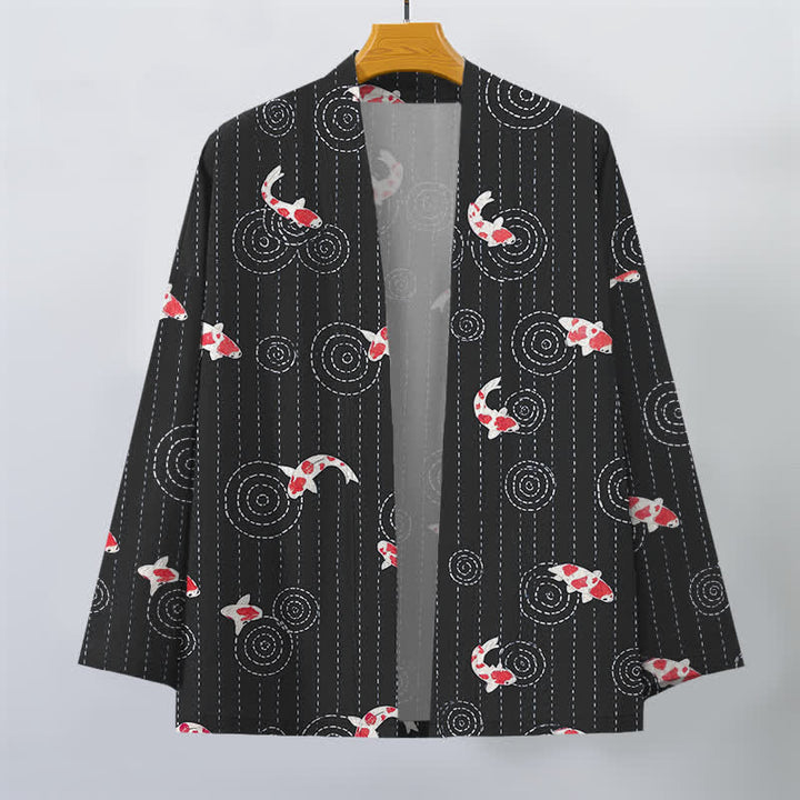 Buddha Stones Cotton Koi Ripple Pattern Open Front Men's Kimono - image 7