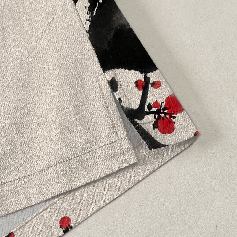 Buddha Stones Cotton Ink Plum Blossom Pattern Open Front Men's Kimono - image 4