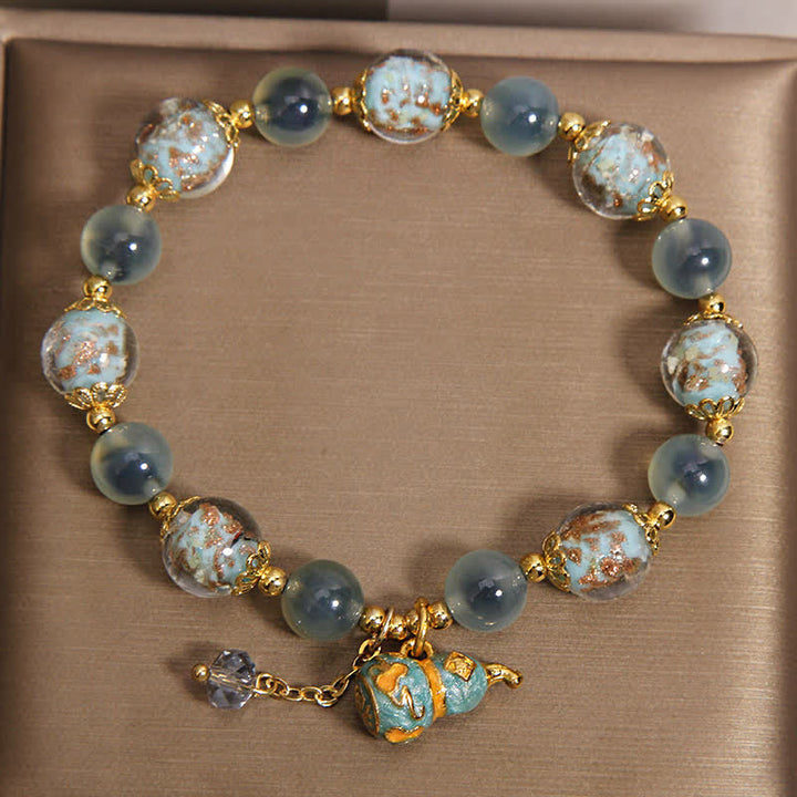 Buddha Stones Blue Candy Agate Liuli Glass Gourd Charm Joy Bracelet - image 1