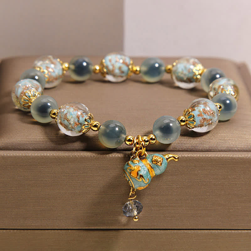 Buddha Stones Blue Candy Agate Liuli Glass Gourd Charm Joy Bracelet - image 7